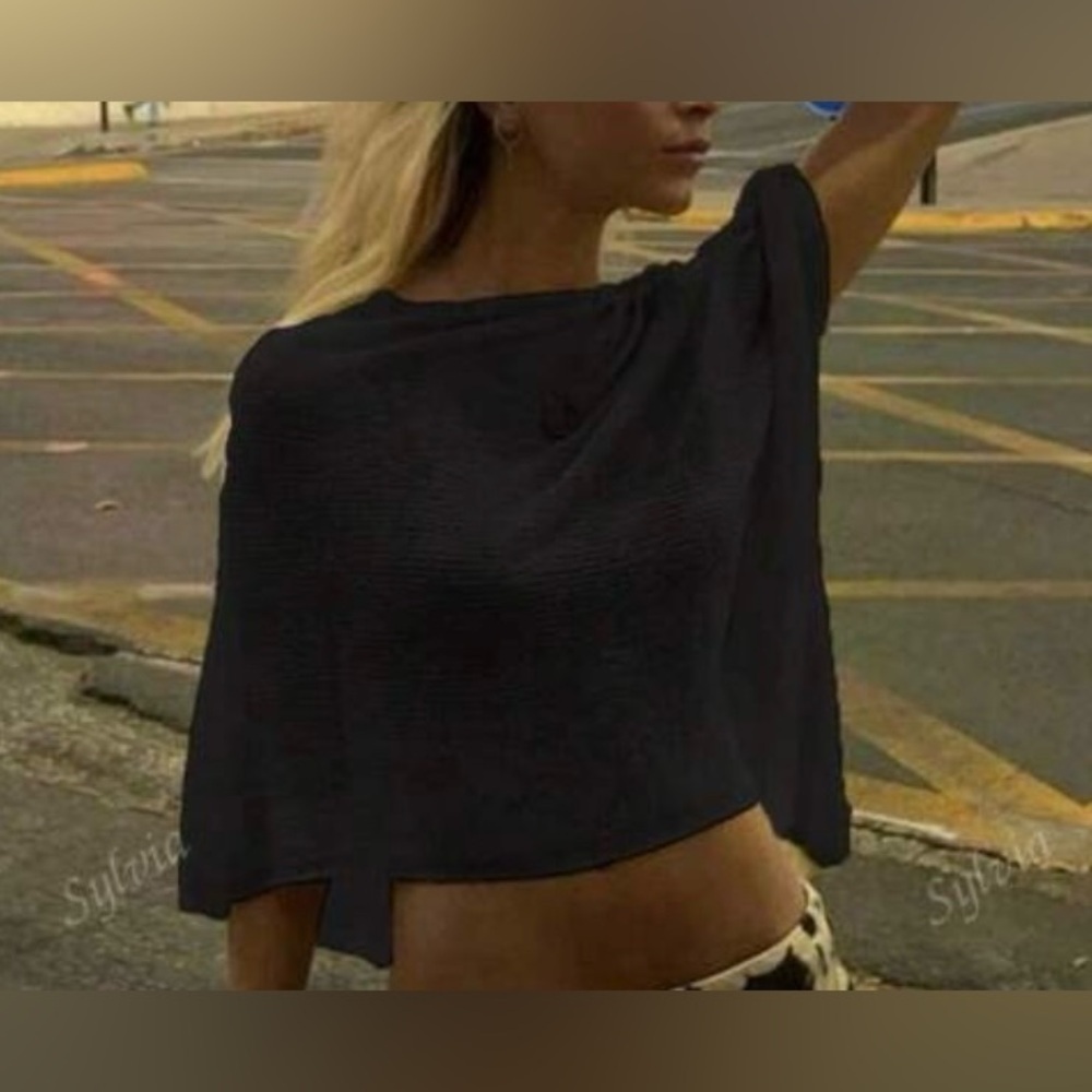 Black Asymmetrical shrug with Knit Fabric - Picture 2 of 7
